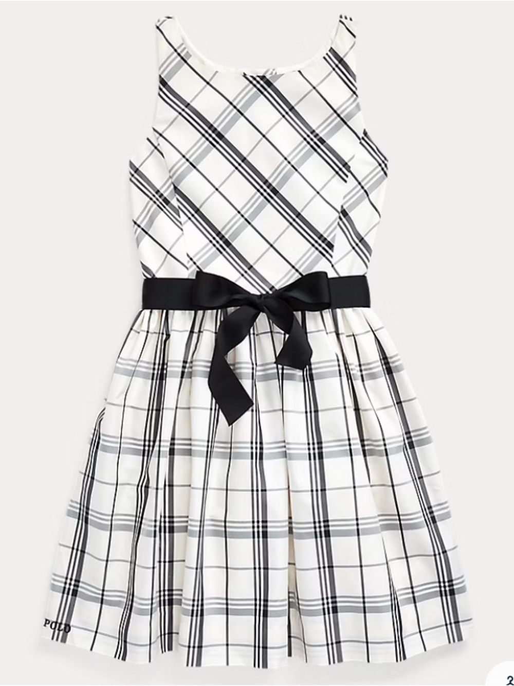 POLO RALPH LAUREN White & Black Plaid Taffeta Dress